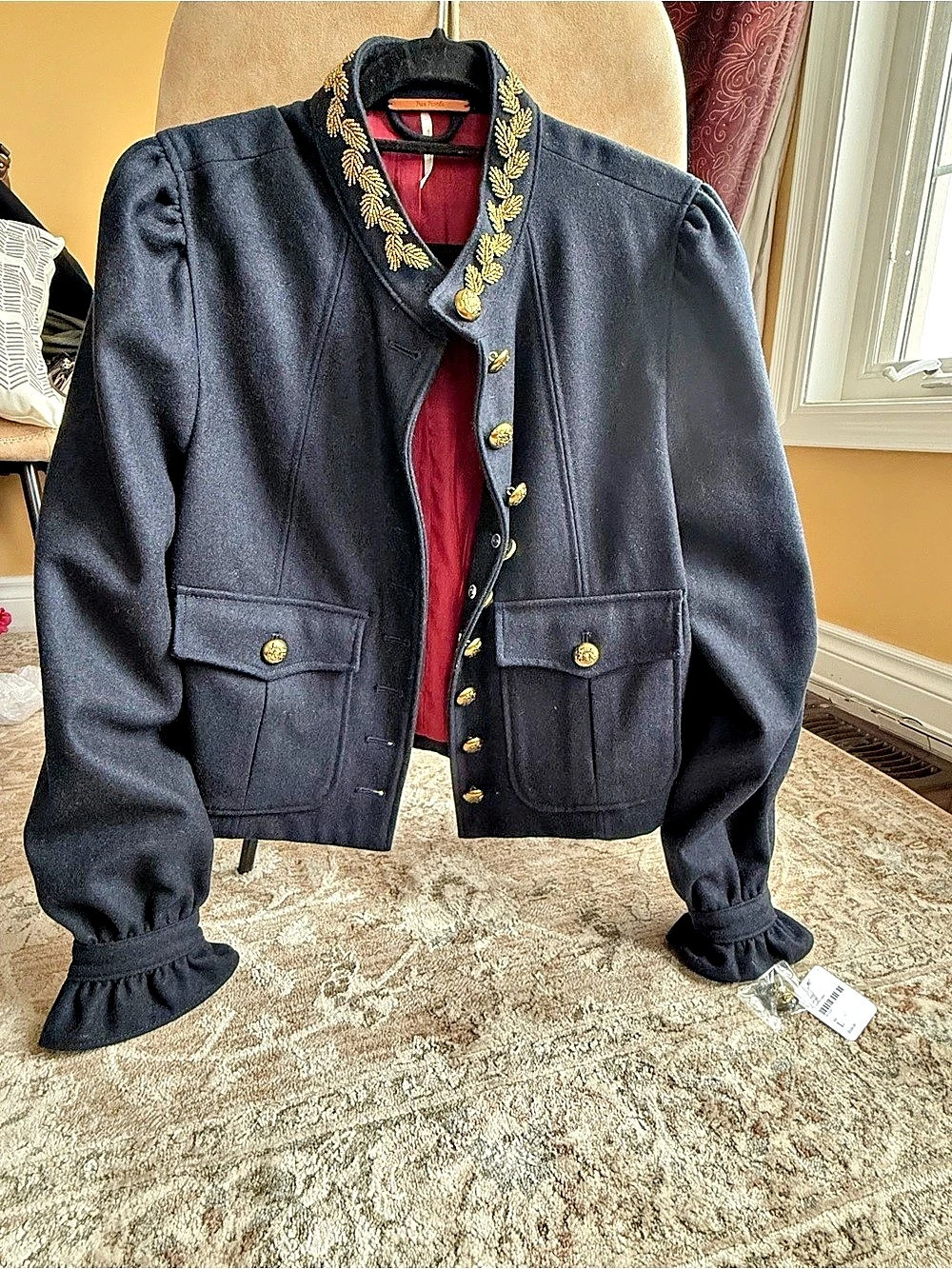 Free People Emile Band Jacket Navy & Gold NWT